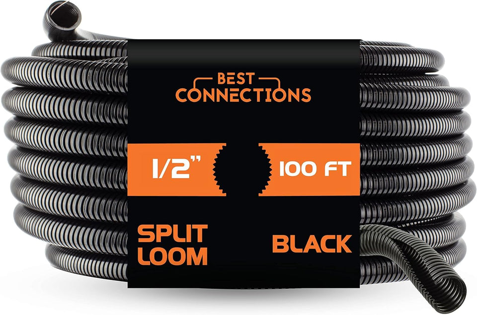 BEST CONNECTIONS split wire loom half-inch cable protection for organized, protected wiring.