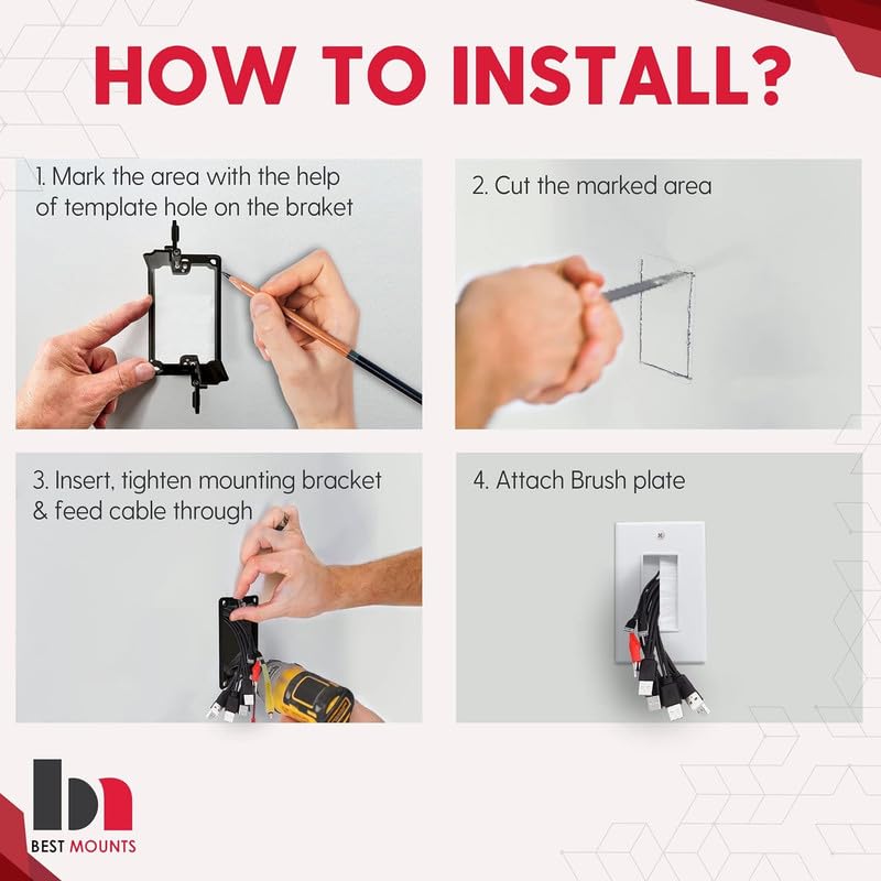 Best Mounts brush wall plate for cable management in walls.