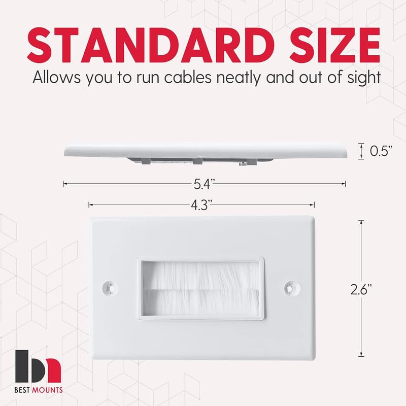 Best Mounts white brush wall plate close-up conceals TV cables neatly.