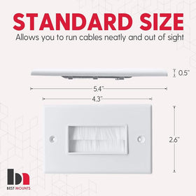 Best Mounts white brush wall plate close-up conceals TV cables neatly.