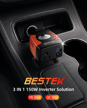 BESTEK compact 12V to 110V inverter side view for car use