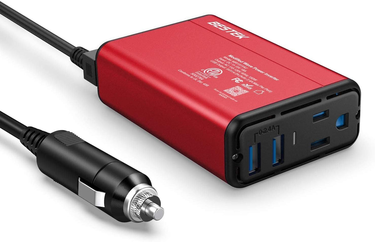 BESTEK 150W inverter front view highlights portable car power on the go