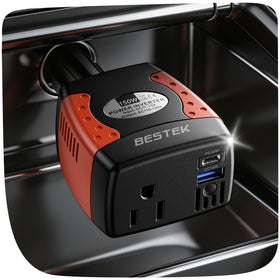 BESTEK 150W inverter outlet view powering devices on the road