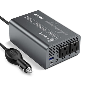 BESTEK front panel showing dual 110V outlets and USB ports, easy access charging