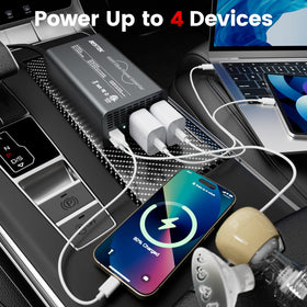 BESTEK powering a laptop in a vehicle, reliable charging for work or travel
