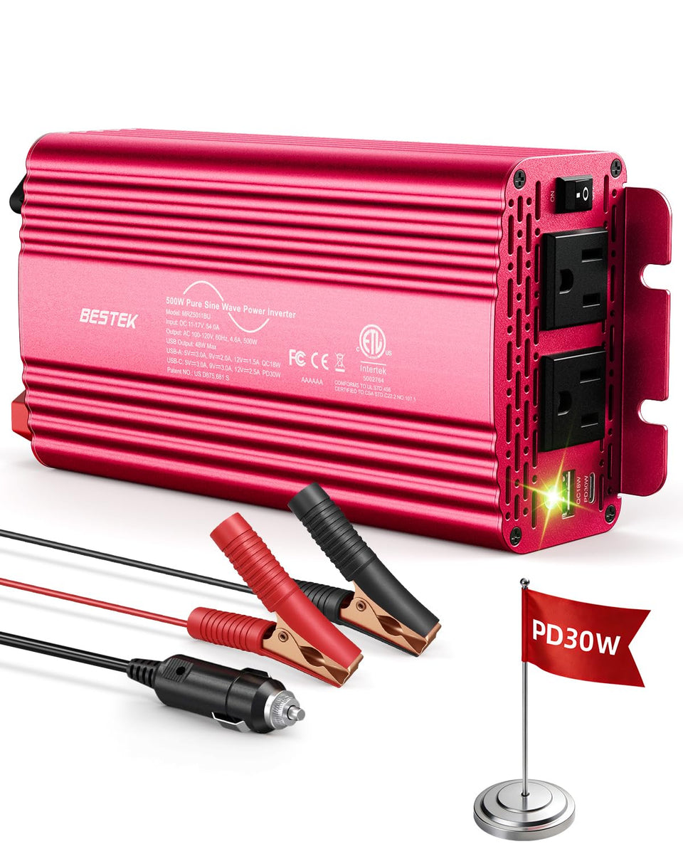 BESTEK 500W inverter front view for on-the-road power.
