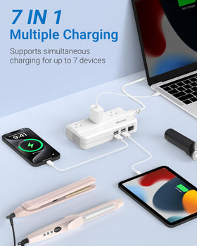 BESTEK international adapters laid out showing EU US AU India coverage