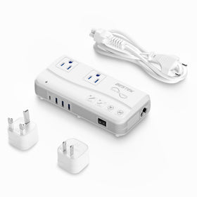 BESTEK front view showing outlets and USB ports for convenient travel charging