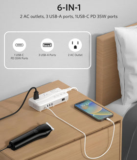 BESTEK powering a laptop and phone in a travel setting for productivity