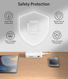 BESTEK next to passport and wallet showing compact travel size and portability