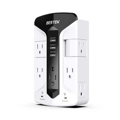 BESTEK front view showing seven outlets and compact profile, organizes charging