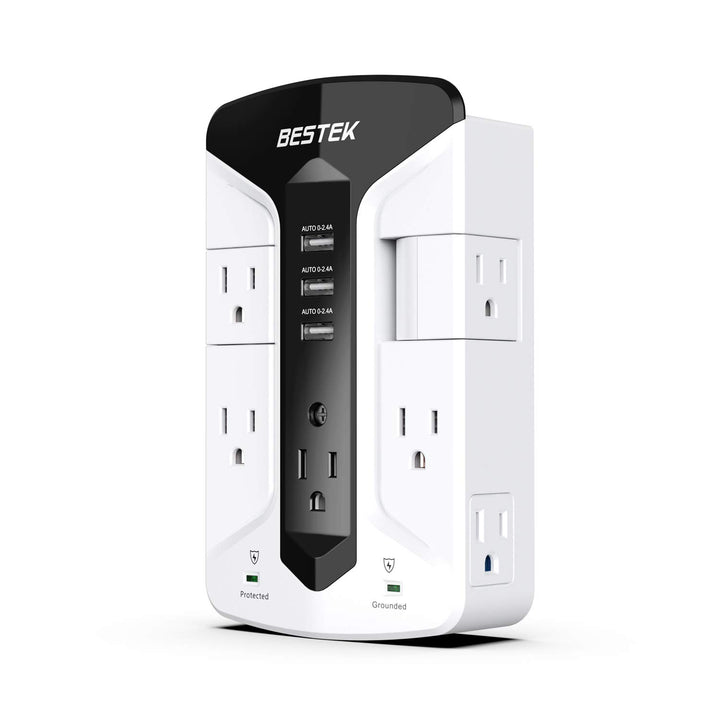 BESTEK front view showing seven outlets and compact profile, organizes charging