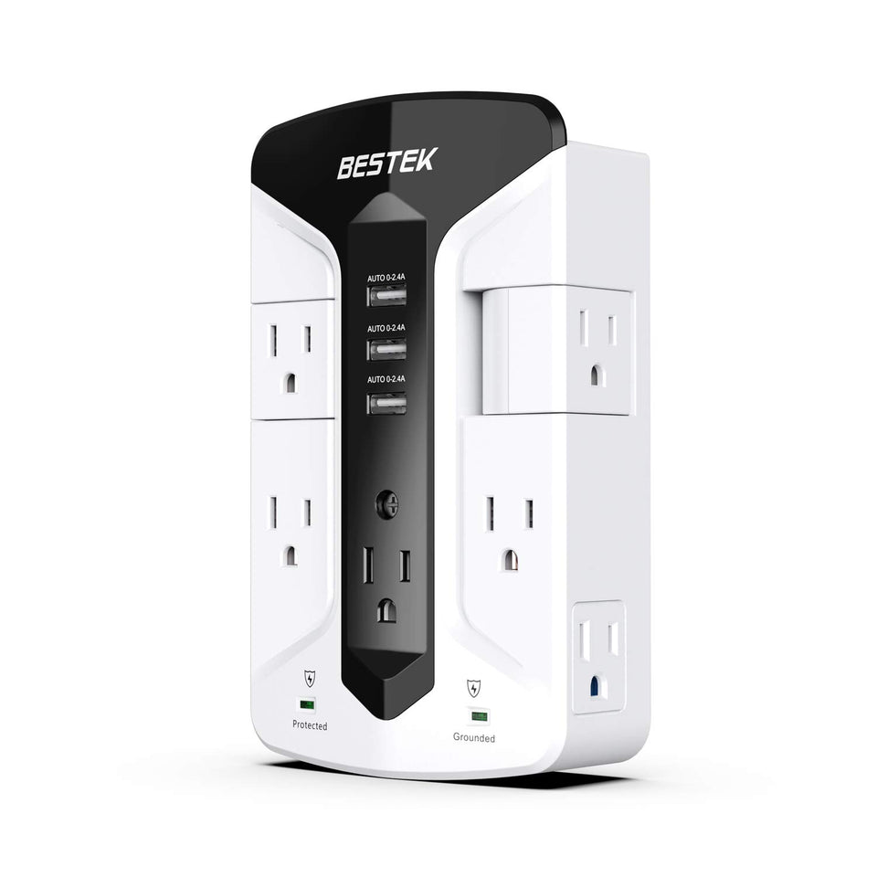 BESTEK front view showing seven outlets and compact profile, organizes charging
