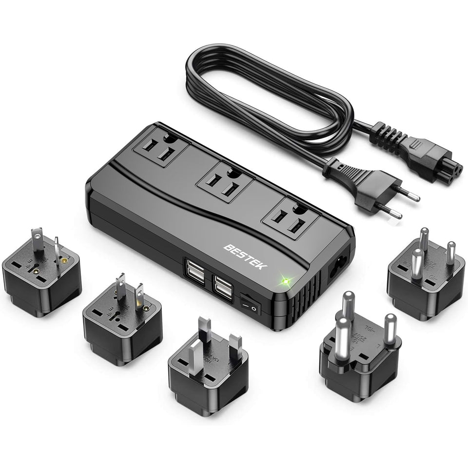 BESTEK front panel showing AC outlets and USB ports for convenient multi-device charging