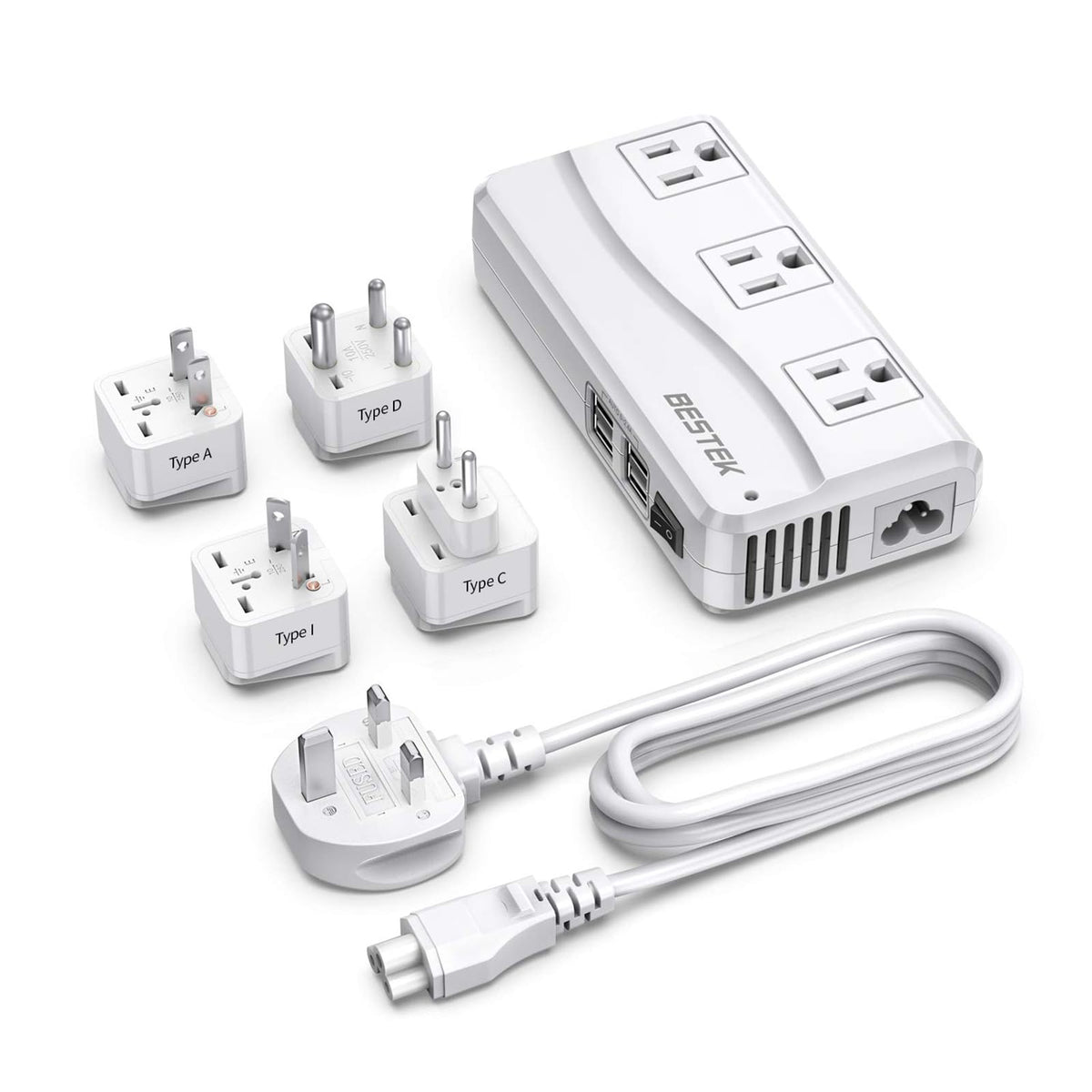 BESTEK front panel showing sockets and USB ports for convenient charging