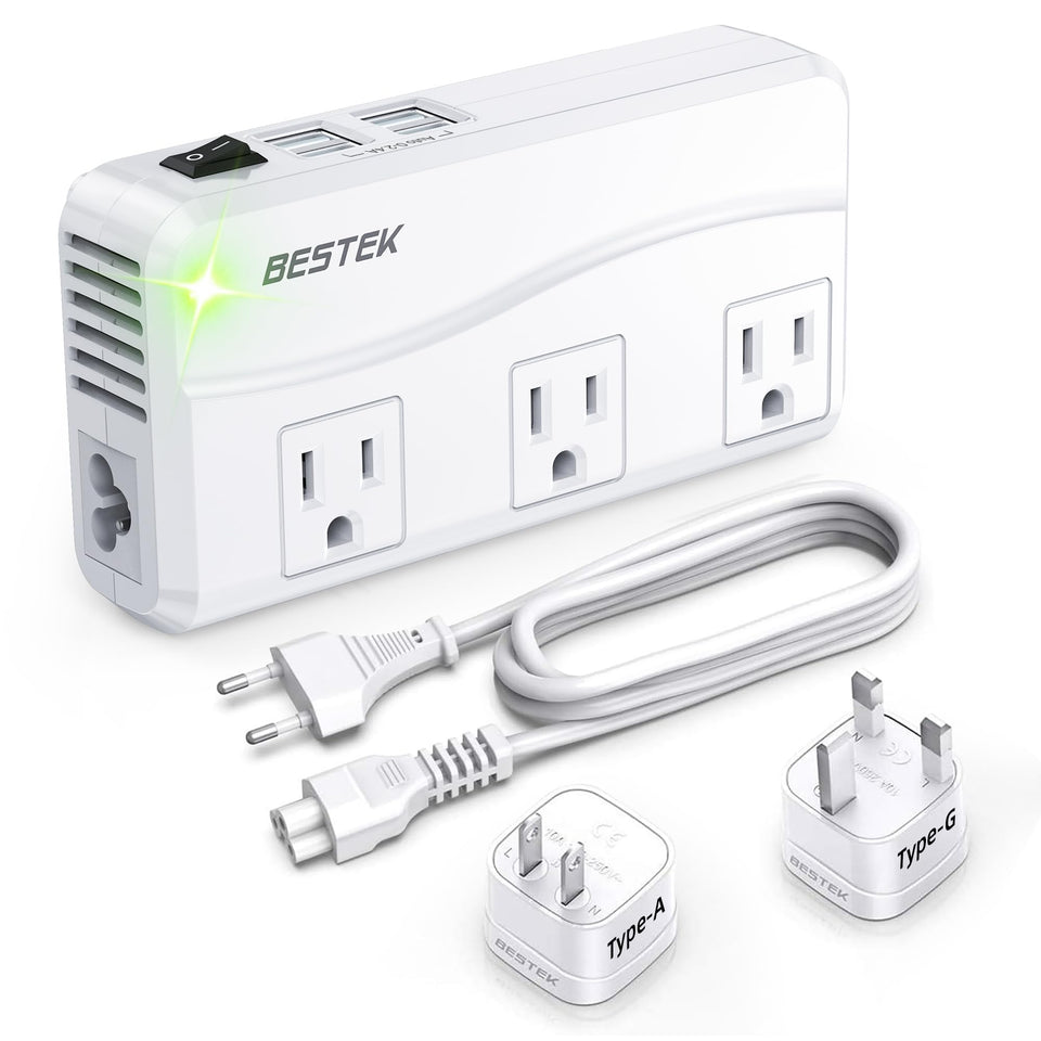 BESTEK front view adapter showing all ports and compact shape for easy travel