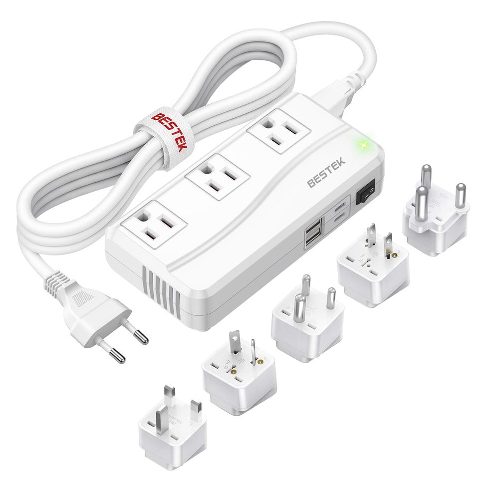 BESTEK front view of converter showing AC outlets and USB ports for versatile charging