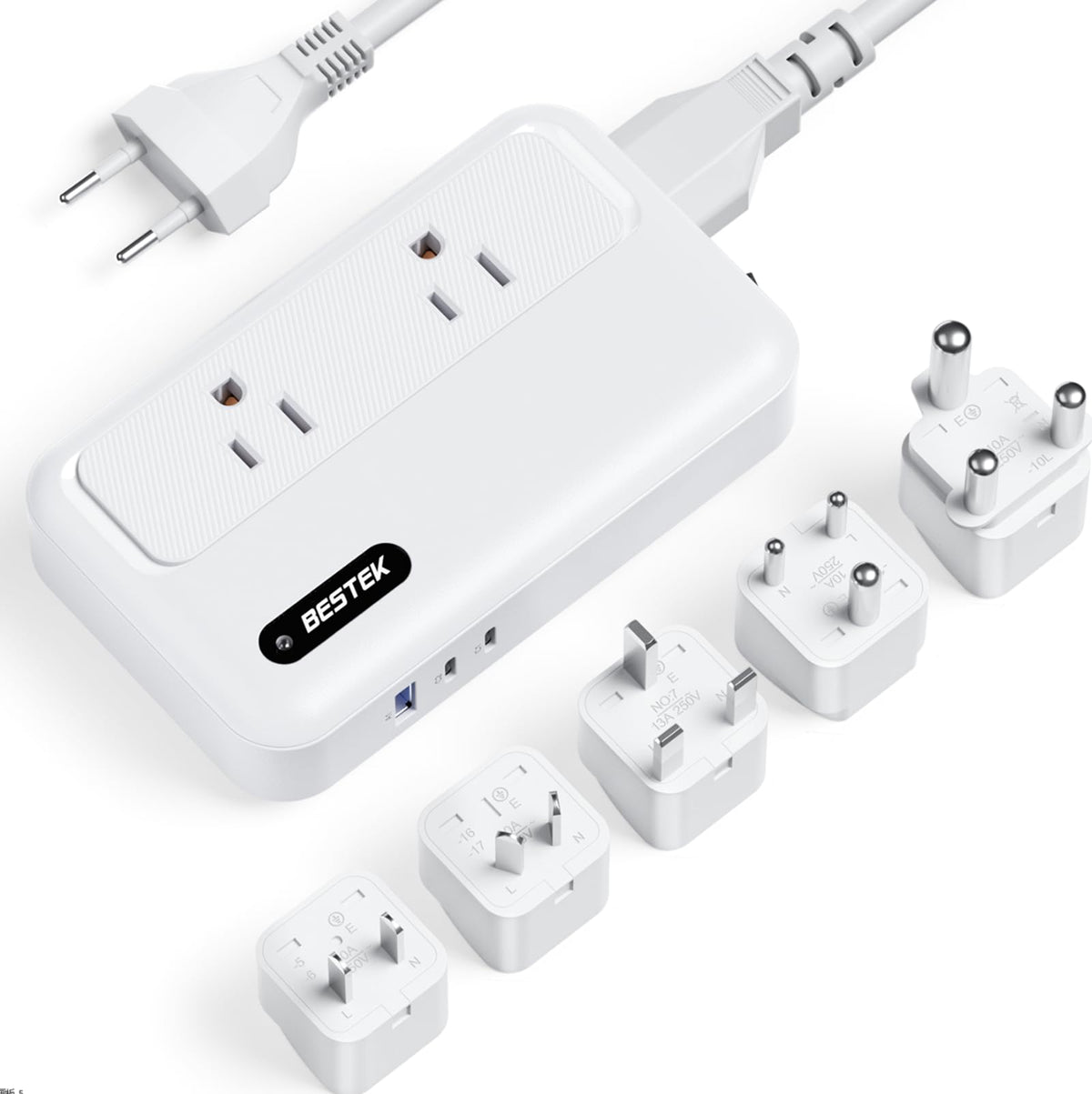 BESTEK front view showing ports and outlets for convenient multi-device charging