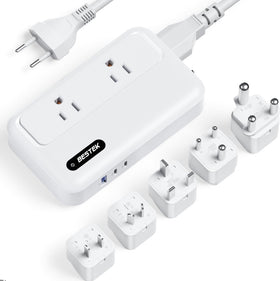 BESTEK front view showing ports and outlets for convenient multi-device charging