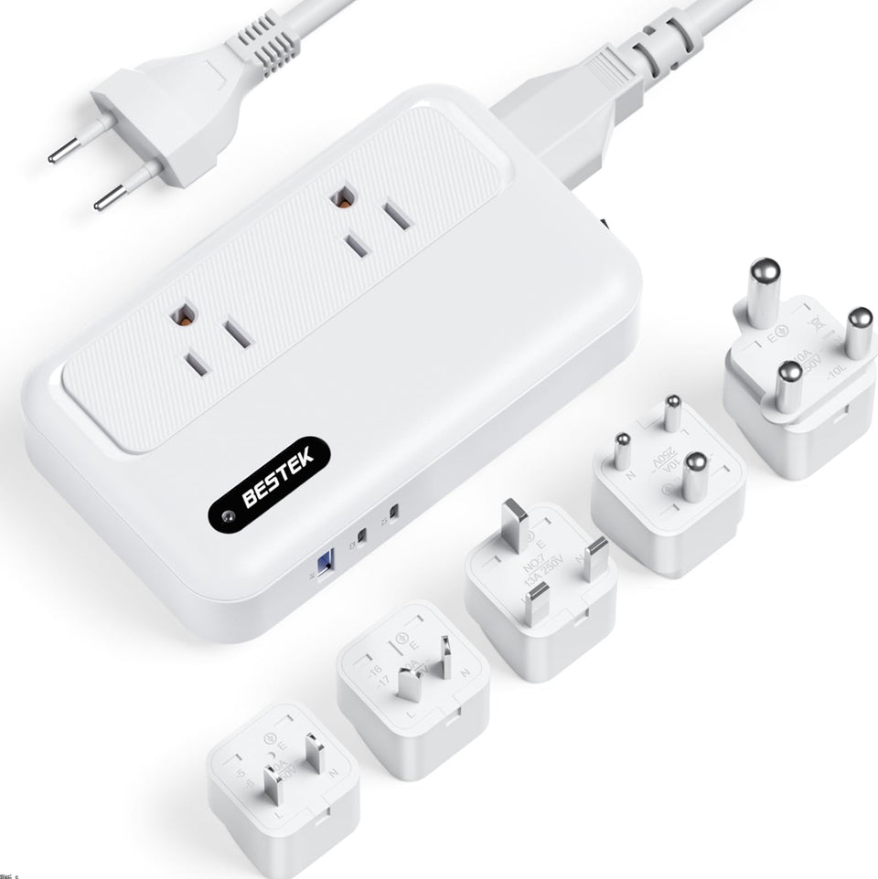 BESTEK front view showing ports and outlets for convenient multi-device charging