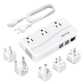 BESTEK front view of converter showing AC outlets and USB ports for versatile charging