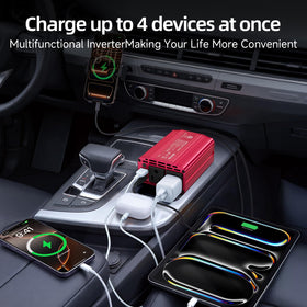 BESTEK powering a laptop inside a car for productive travel charging
