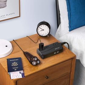 BESTEK international plug set displayed for UK EU AU and US compatibility