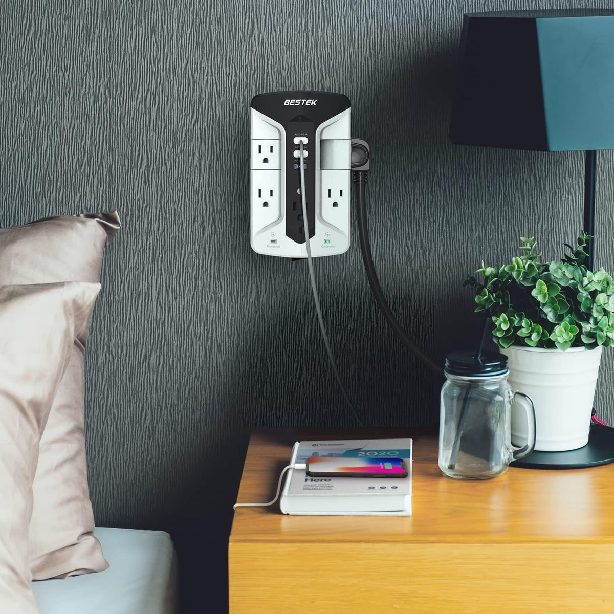 BESTEK used in living room entertainment center, powers multiple devices neatly