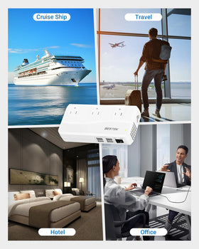 BESTEK on hotel nightstand charging devices demonstrating reliable travel power