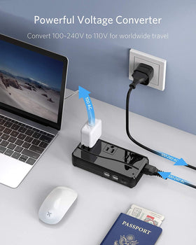 BESTEK converter connected to EU cable illustrating ready-to-use travel power