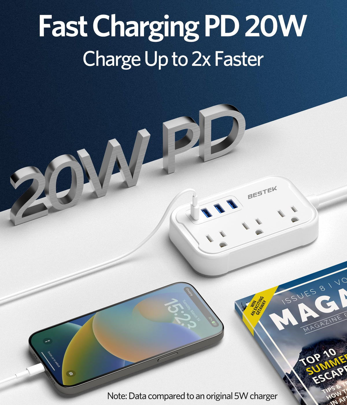 Bestek NZ power adapter featuring a 2.6 ft cord for accessible hotel outlets.