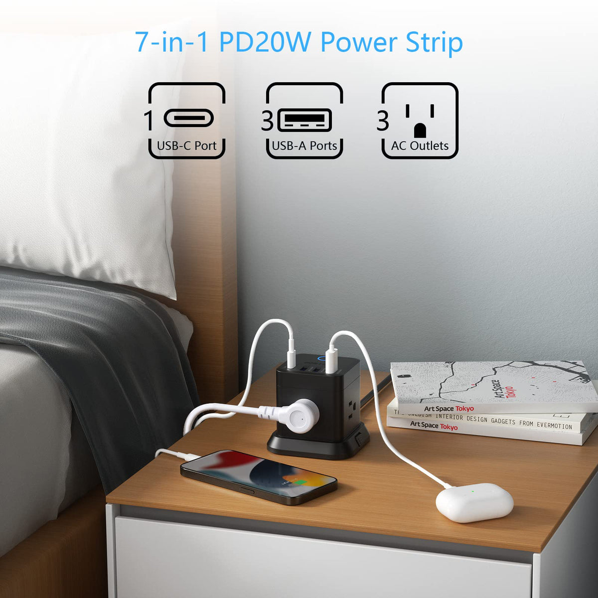 BESTEK PD20W power strip tower mounted base for wall or under-table setup