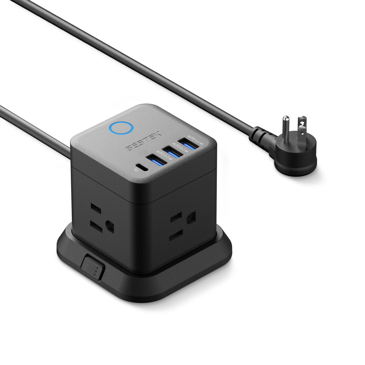 BESTEK PD20W power strip tower top view for compact desk organization