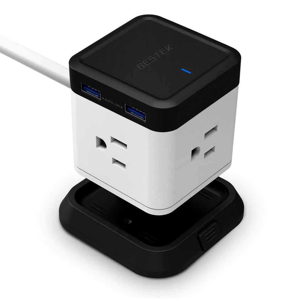 BESTEK power strip with 3 outlets and 4 USB ports powers multiple devices at once.