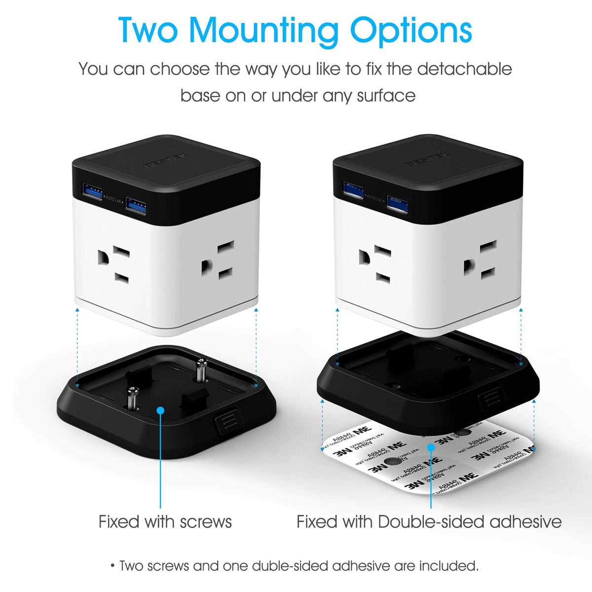 BESTEK desk setup keeps cords organized and devices within reach.