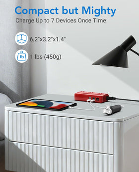 BESTEK red unit packed inside a travel bag for portable multi-device charging