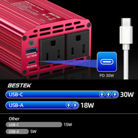 BESTEK inverter held in hand to show compact, travel‑friendly size