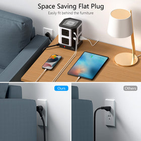 BESTEK side view highlighting eight AC outlets and easy adapter fit