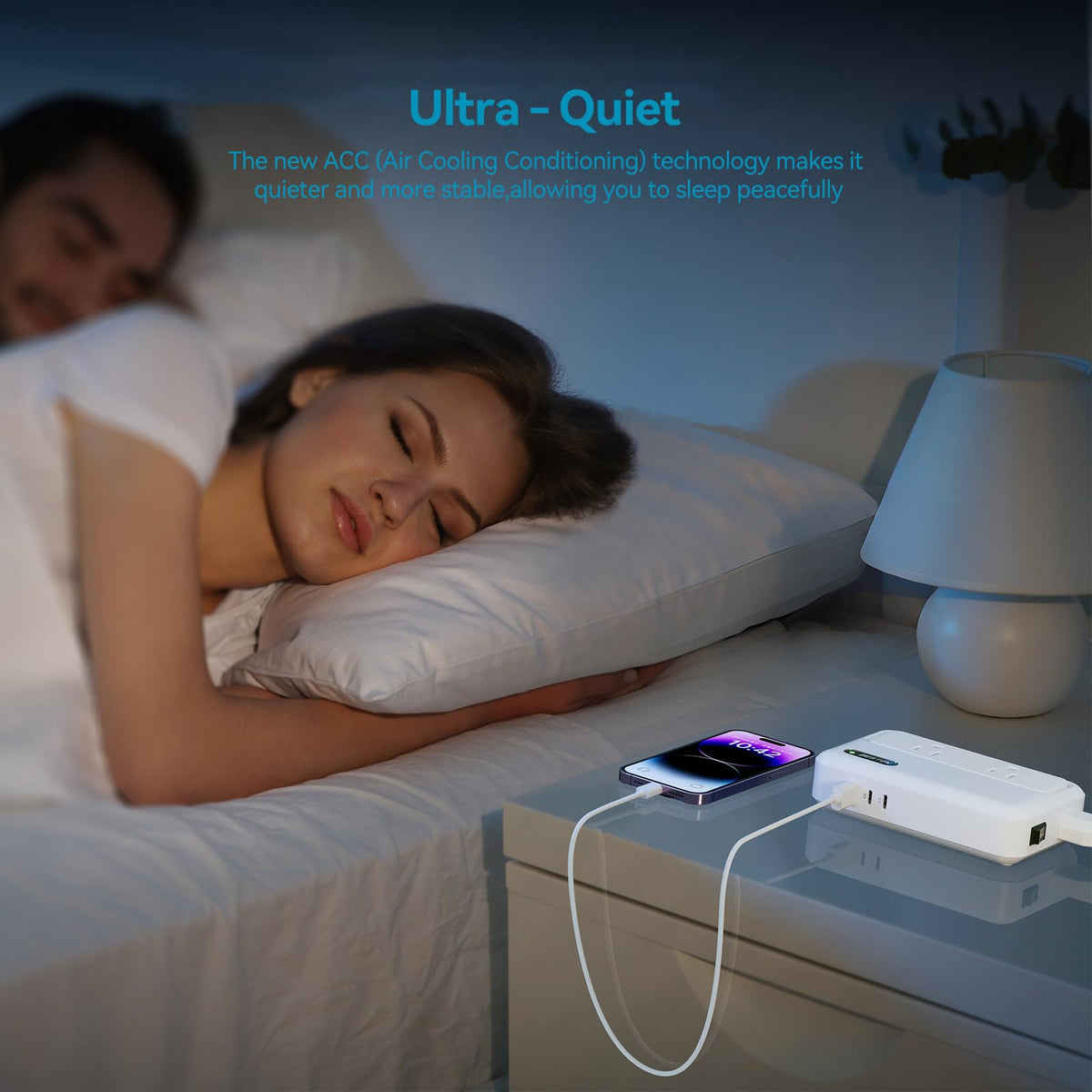 BESTEK powering a low-wattage styling iron showing safe travel appliance use