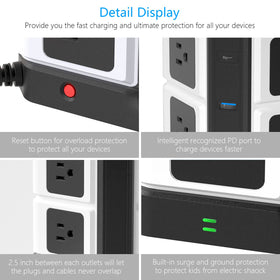 BESTEK surge protector label showing 4000 joules protection for device safety