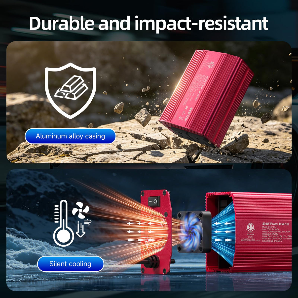 BESTEK cooling fins and texture detail preventing overheating during use