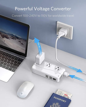 BESTEK powering multiple devices simultaneously demonstrating travel use
