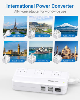 BESTEK close-up of AC and 4 USB ports highlighting fast multi-device convenience