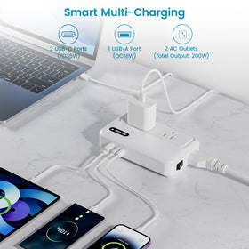 BESTEK top panel with USB-C PD and AC outlets for faster simultaneous charging