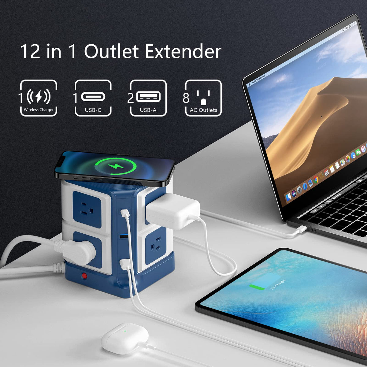 BESTEK top wireless pad close-up demonstrating convenient Qi charging benefit