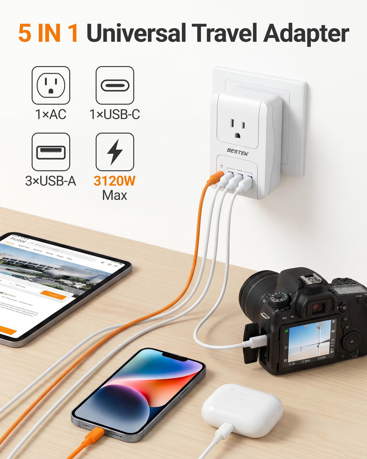 BESTEK travel adapter US/Japan Type A plug for North American devices abroad