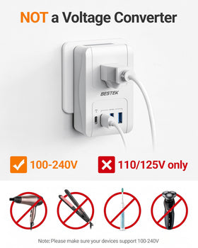 BESTEK travel adapter USB ports enable fast charging on the go