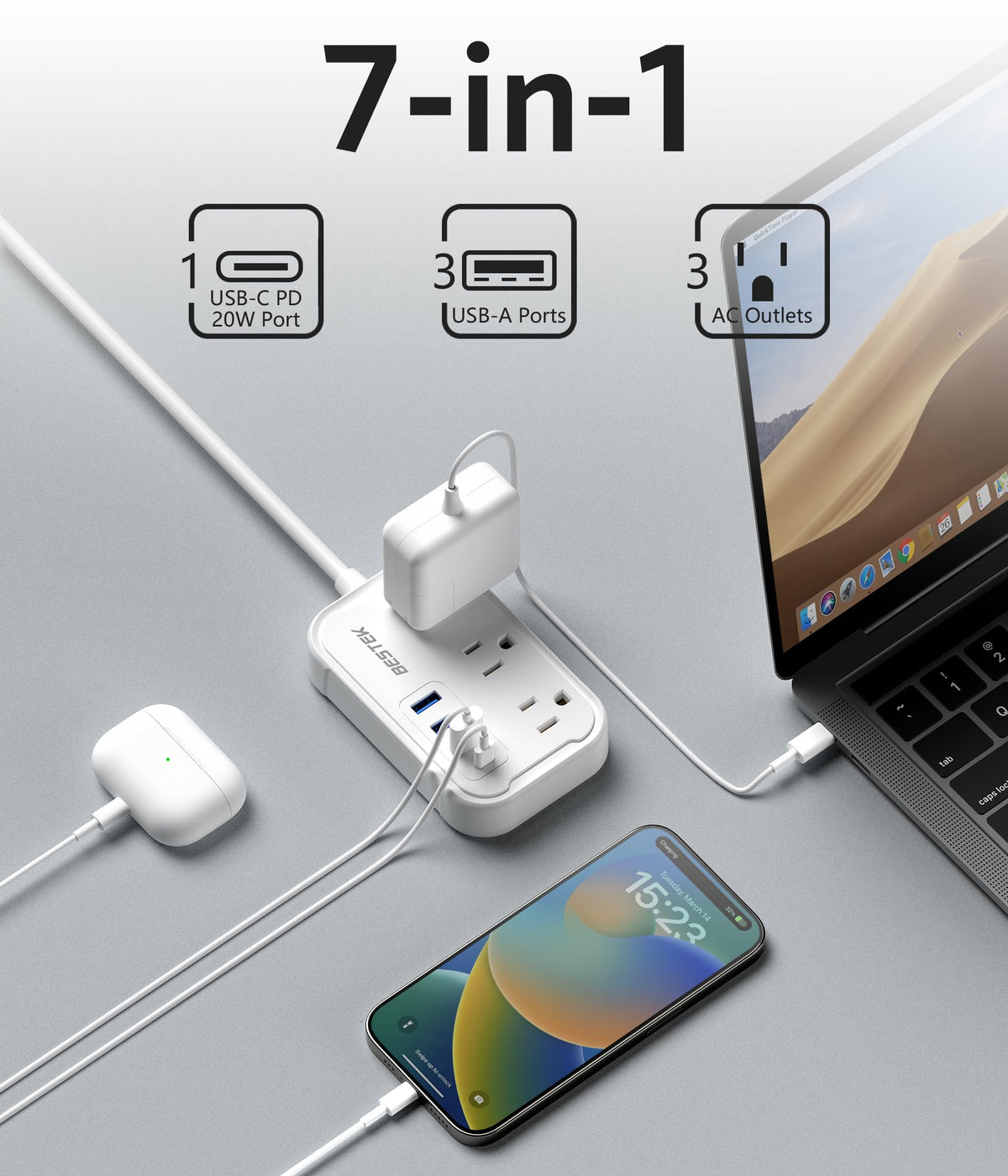 Bestek ultra-slim Type I adapter designed for easy packing on trips.