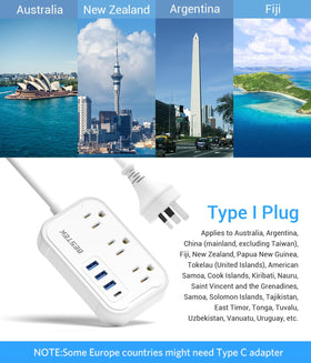 Bestek Type I compatibility covers Australia, New Zealand, Argentina, and more regions.