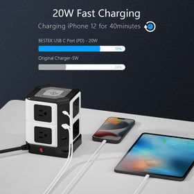BESTEK close-up of USB-C PD and USB-A ports for fast-charging convenience